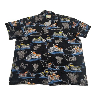 Paradise Found Hawaiian Shirt Vintage Men's 2XL Black Motorcycle Chopper EUC