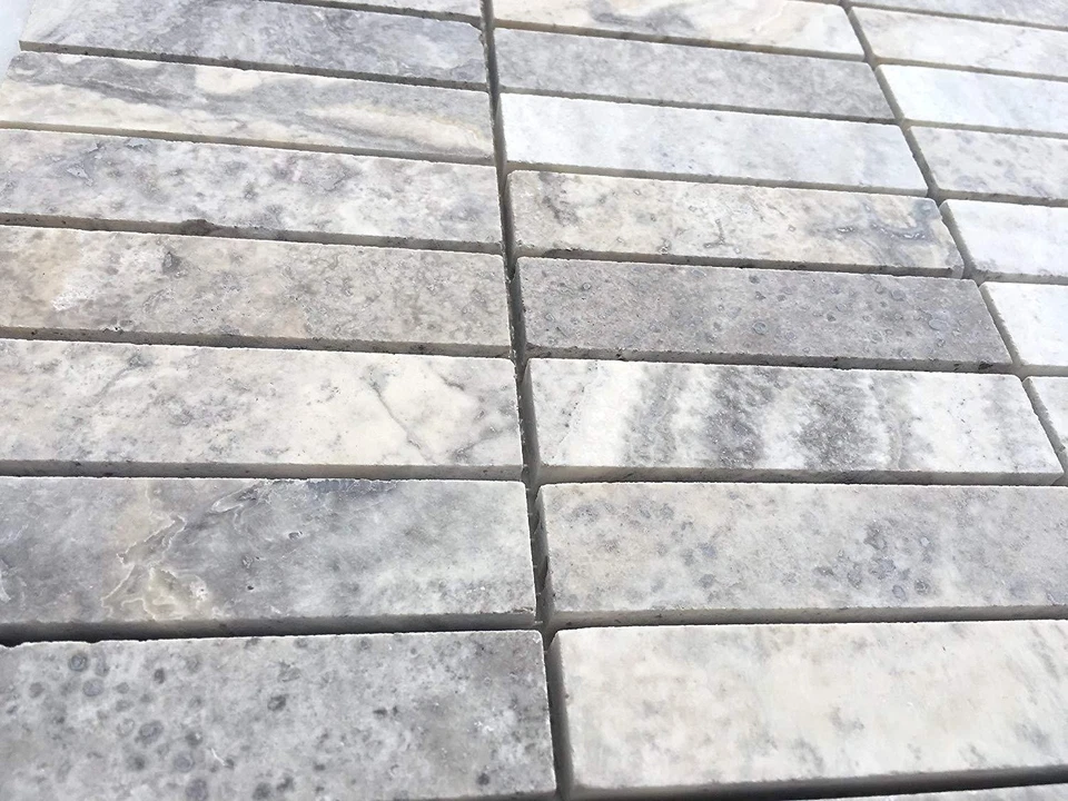 Silver 1x4 Honed Straight Edge Filled Travertine Mosaic Wall and Floor Tile - Image 3 of 3