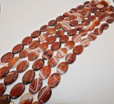 Red Stripe Agate 30mm x 20mm Smooth Oval Beads 16 inch strand 