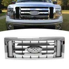 For 2009-2012 13 14 Ford F-150 F150 XLT Grille Grill Front Upper Bumper Chrome