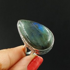 Natural Labradorite Pear Gemstone 925 Sterling Silver Proposal Women's Ring