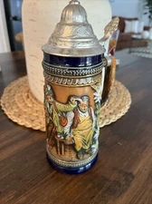 Vintage Original Gerzit Gerz German Beer Stein, metal lid, West Germany, 10” 
