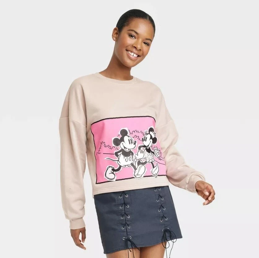 Target Women's Disney Mickey and Minnie Graphic Sweatshirt - Tan