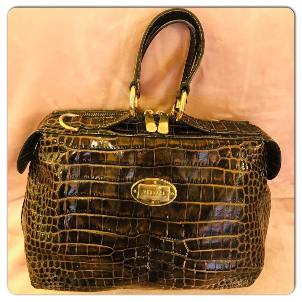 Ombre Crocodile Pattern Handbag Women's Leather Shoulder Bag Vintage Top  Handle Purse 