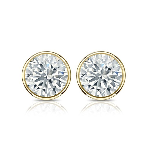 2.00 Carat Lab Grown Diamond Stud Earrings 14K Yellow Gold D VVS-VS Bezel Set - Picture 3 of 11