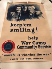 ORIGINAL WWI POSTER "Keep 'em Smiling" World War 1 Camp United Work Campaign ww1