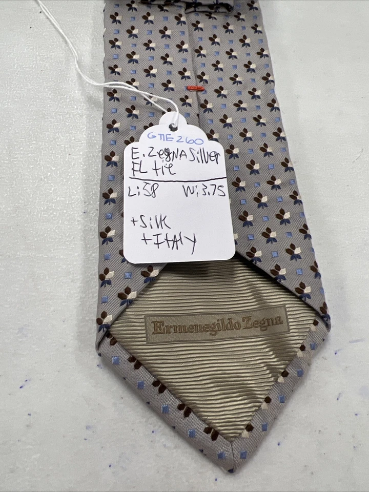Ermenegildo Zegna Men's Silver Gray Floral Silk Neck Tie $295 - Image 2 of 4