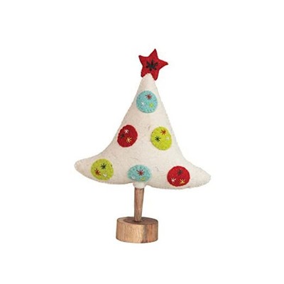  9'' L x 3'' W x 12'' H Handmade Wool Felt Tree w/Star, Applique, Embroidery & 