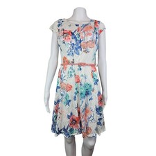 R&K Medium Size 10P Foral Watercolor Print Eyelet Lace Midi Flared Sundress