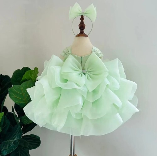 Flower Girl Dress Headwear Princess Ball Gown Baby Girl Birthday Party Dress - Picture 5 of 17