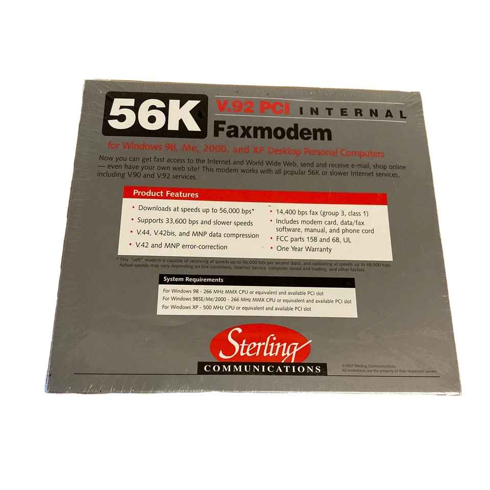 56K MODEM Internal Faxmodem V.92 PCI Sterling Communications Model S20 - Image 2 of 4