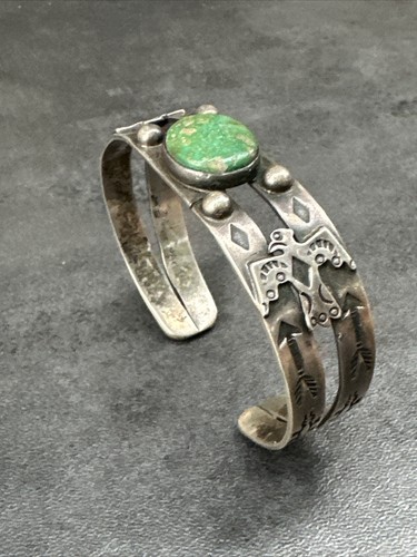 Braccialetto Thunderbird Vintage Navajo Harvey Era Turchese Argento Sterling - Foto 2 di 11
