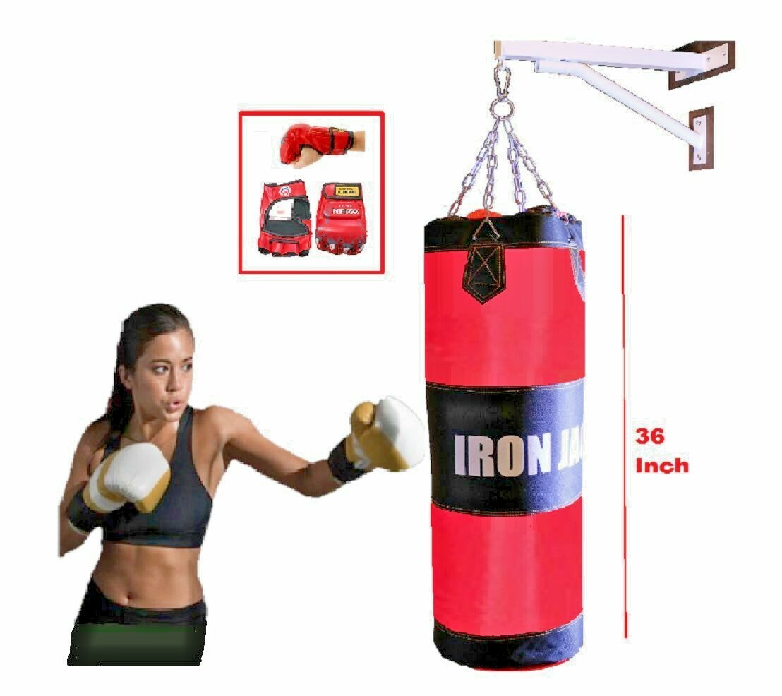 Heavy Duty Wall Mount Boxing Bag Punching Bag w Chains Bracket & Gloves SET NEW 