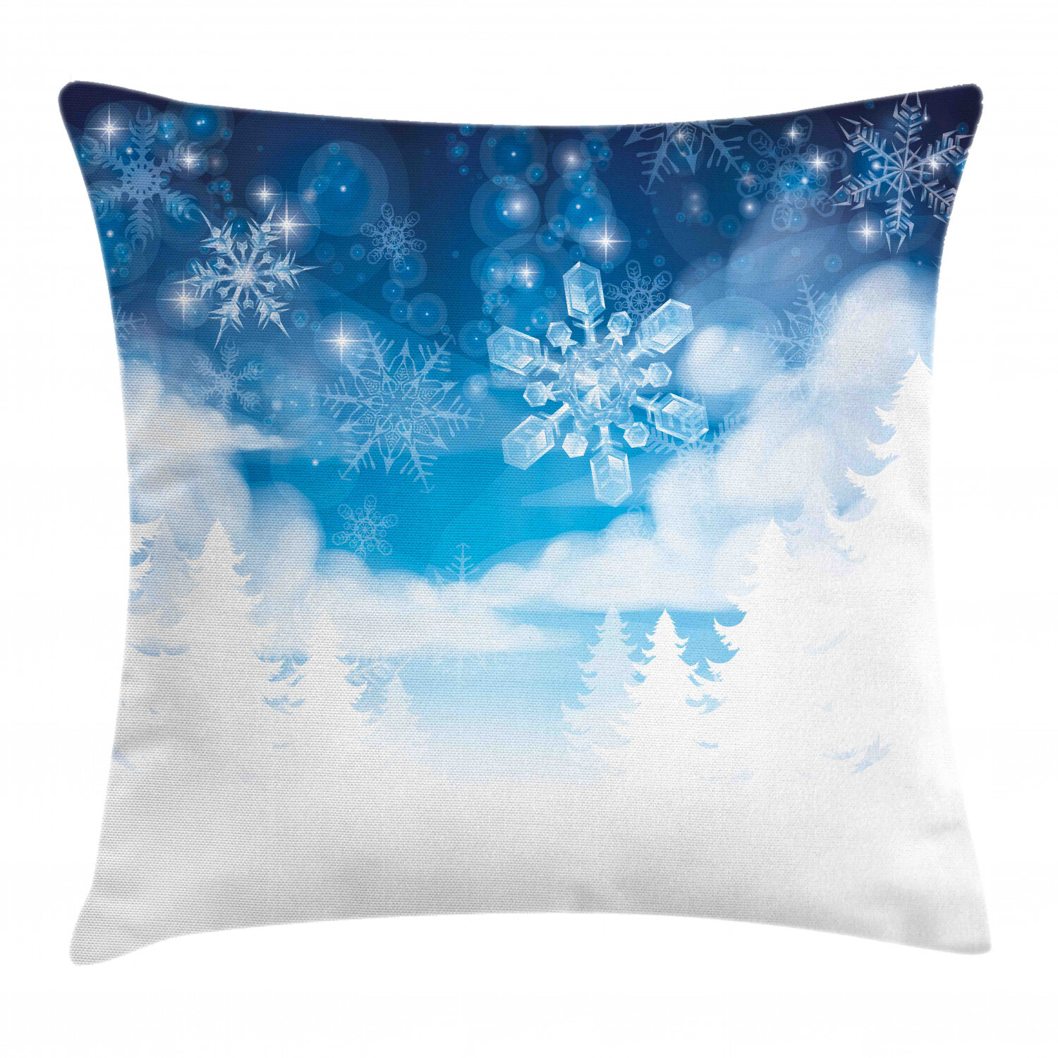 Snowflakes and Stars 16-Inch Winter Square Pillow Cover Case