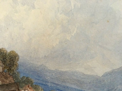 Aquarelle Paysage marin Village Ciel Montagne Eglise bateaux barques ITALIE ? - Photo 7/11