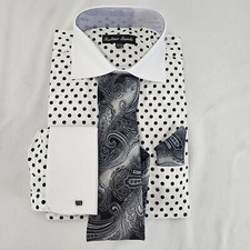 Mens dress shirt Size 15-15 1/2. 34-35 Black White fortino landi