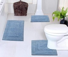 Classy Bathmat 100 Cotton Bathroom Rugs Set, 3 Piece Set with Contour Blue