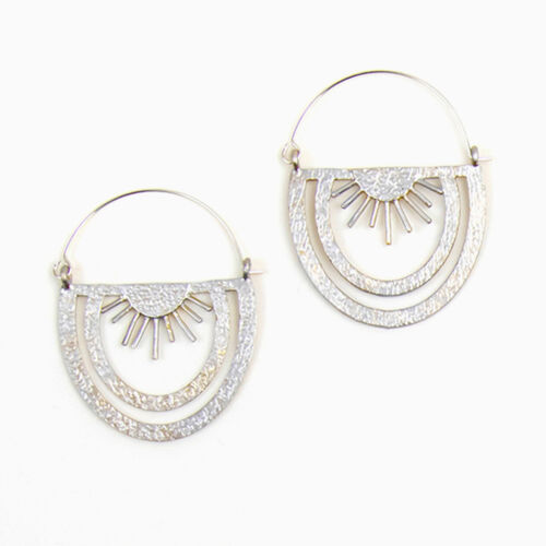 Sunburst Fair Trade Hoop Earrings Altiplano Guatemala Lightweight Gold or Silver - Picture 6 of 6