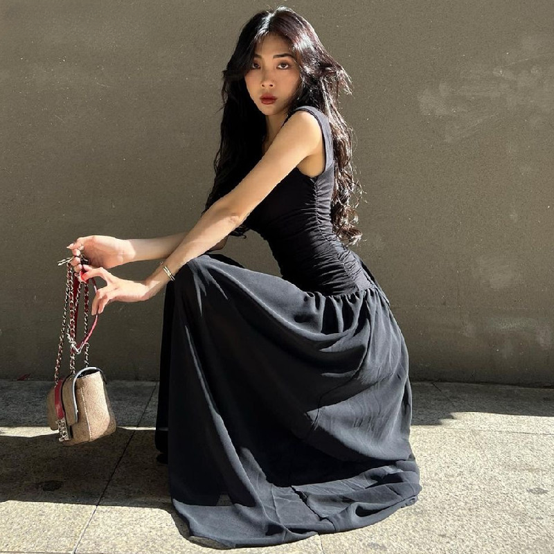 Women Summer Party Long Dress Sexy Ruched Maxi Dresses Elegant High-waist |  eBay