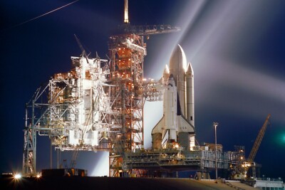 SPACE SHUTTLE COLUMBIA (STS-1) NIGHT LAUNCH PAD 1981 4X6 NASA PHOTO REPRINT