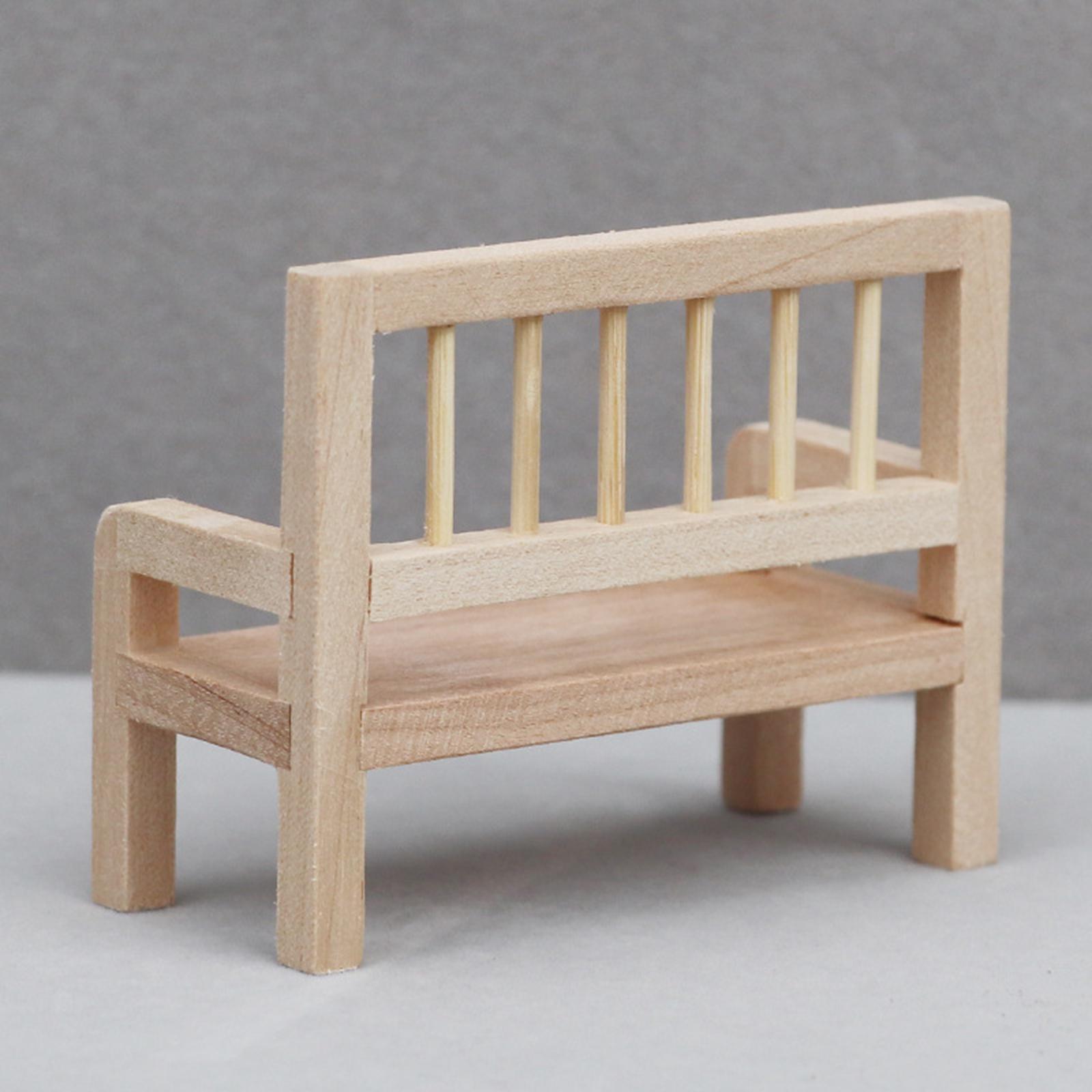 Mini Wooden Chair 1/12 Scale Dollhouse Garden Bench eBay