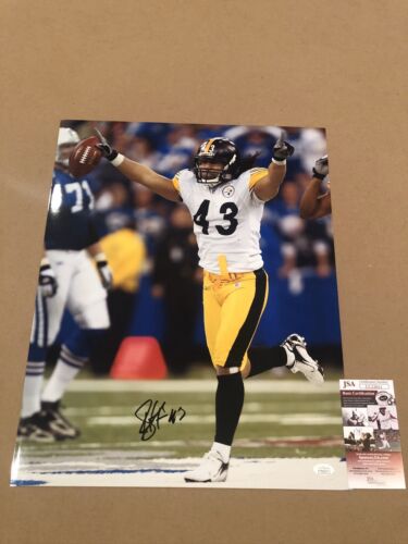 Foto firmada de Troy Polamalu 16x20 por los Pittsburgh Steelers NFL STAR con certificado de autenticidad de la JSA! - Imagen 1 de 1