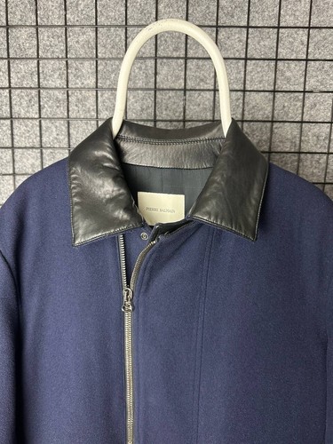 Pierre Balmain Vintage Wool Blend Leather Zip Up Coat Size 50 - Picture 2 of 20