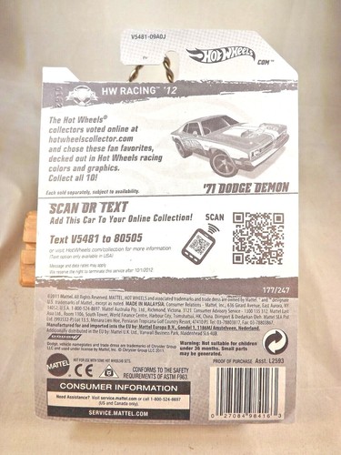 2012 Hot Wheels Walmart HW Banner #177 HW Racing 7/10 71 DODGE DEMON Blue w/MC5s - Picture 5 of 5