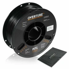 OVERTURE PETG Filament 1.75mm with 3D Build Surface 200 x 200 mm Black