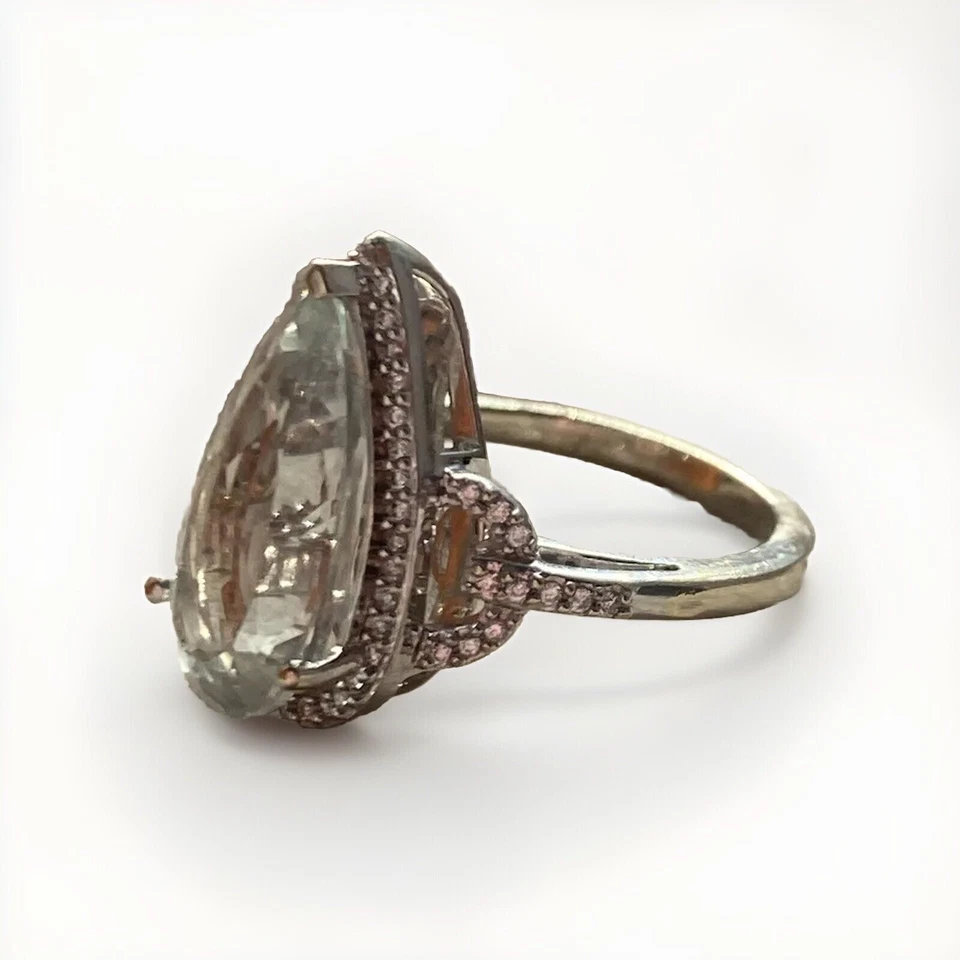 Anillo de berilo y diamantes verde menta (en forma de pera) Foto 2 de 4