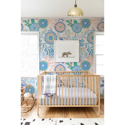 Removable Wall Mural self-adhesive Colorful vintage Blue Kids Nursery Floral