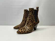 Veronica Beard Calf Hair Leopard Dual Elastic Pull On Boots Triangle Heel Sz 38