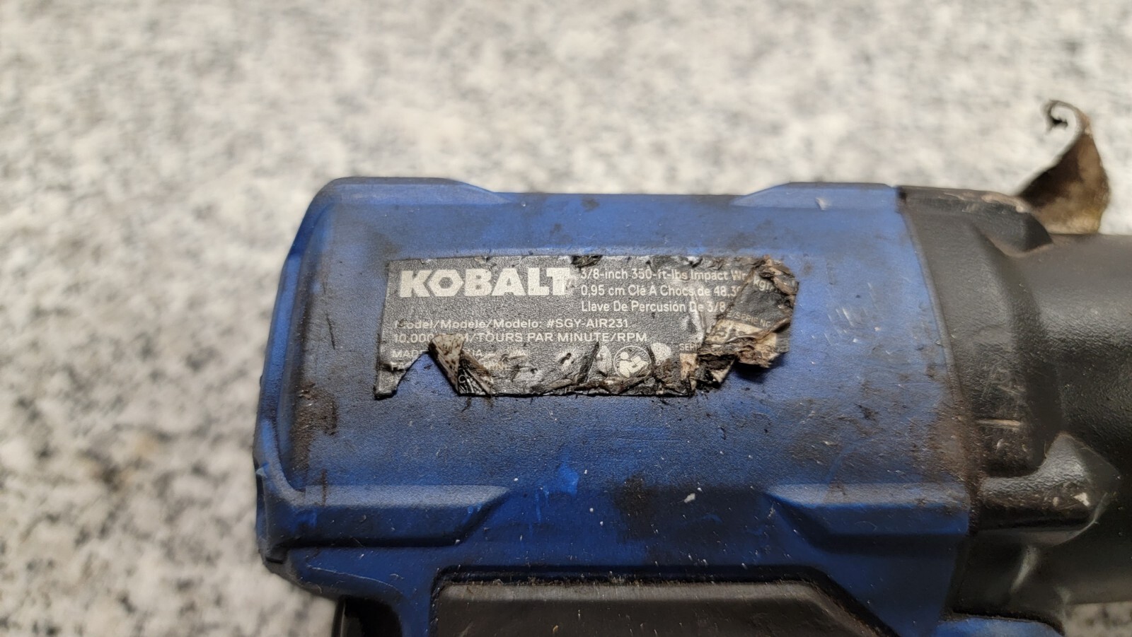 Kobalt Air Impact Wrench Pneumatic 3/8-in Drive  0.375-in 350-ft Tool Gun a-x
