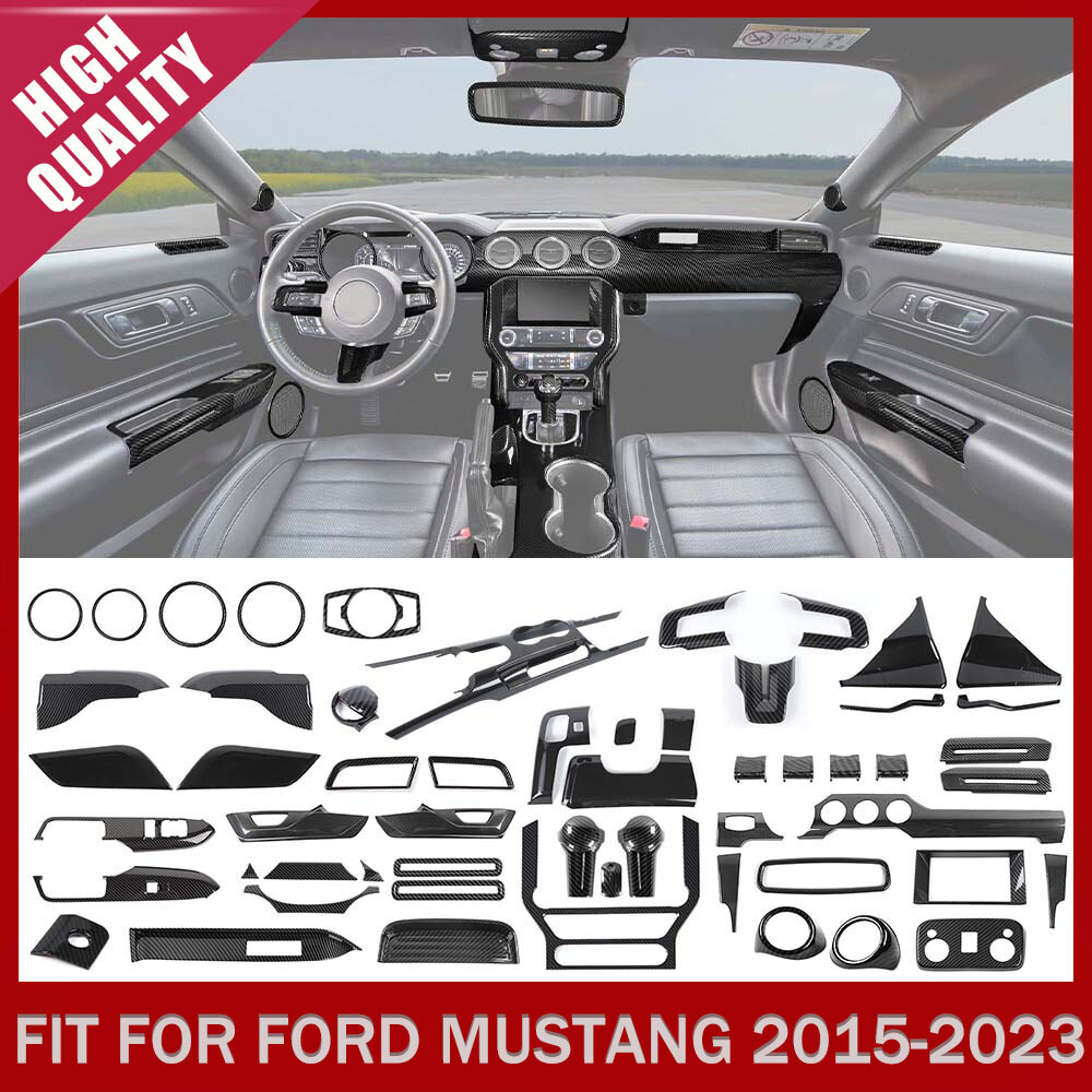 Carbon Fiber Interior Decor Console Dash AC Steering Trim For Ford Mustang 15-23