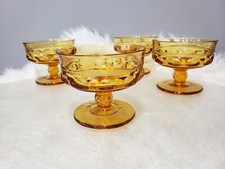 Lot Vintage Indiana Glass King Crown Thumbprint Amber Sherbet Dish Barware mcm