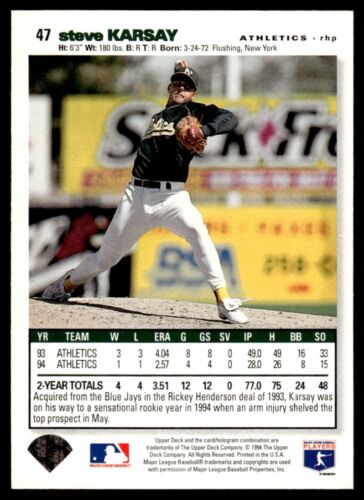 1995 Collector's Choice SE #47 Steve Karsay Oakland Athletics - Picture 2 of 2