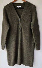 Madewell Women's Sweater Dress V-Neck Wool Blend Pullover Green Buttons Size XXS