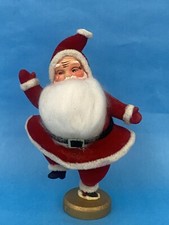 Vintage Christmas Dancing Santa Claus Flocked Fuzzy Figurine Plastic 8 in Tall