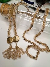 Collana Indosso A Sciarpa Fatta A Mano All'uncinetto Con Cristalli Rosa E Beige 