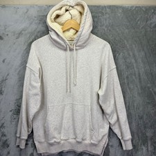 American Eagle Women Hoodie Sherpa Lined Hood Oversized Cream XS