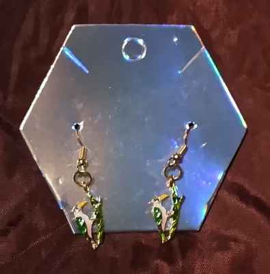 Gold Tone Metal Animals & Insects Dangle/Drop Hook Earrings, Green/White