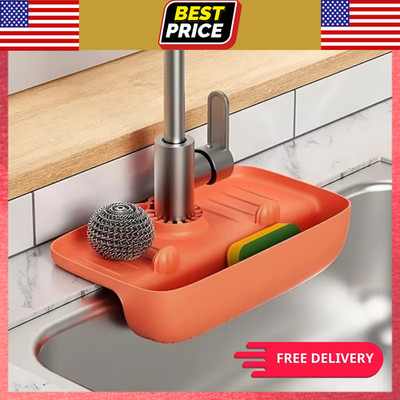 Silicone Sink Drain Rack Faucet Splash Guard Sponge Holder Storage Tray
