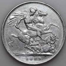 1889 VICTORIA JUBILEE HEAD CROWN, BRITISH SILVER COIN, GVF