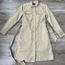 J Crew Khaki Utility Shirt Dress Womens 00 Belted Stretch NWT