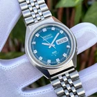 Vintage Seiko 5 Actus SS Automatic Turquoise Dial Japan Made Men Watch 6106-7690