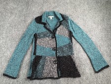 JM Collection Cardigan Sweater Womens PS Teal Patchwork Boho Artsy Y2K Cottage