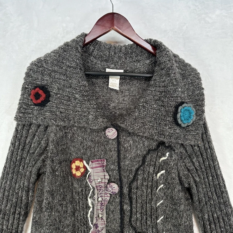 Suéter Monroe & Main Mujer XL Gris Largo Plumero Chal Cuello Apliques Artísticos Foto 2 de 4