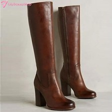 Womens Block Heel Zip Over The Knee Boots Riding Boots Chunky Shoes Party