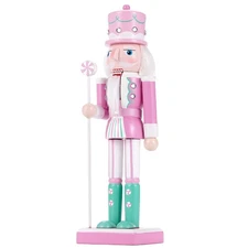 Wooden Nutcracker Soldier Christmas Ornament Vintage Decor Gift Pink 10'' USA