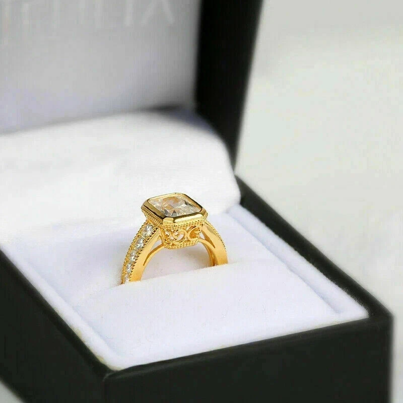 2Ct Emerald Lab-Created Diamond Engagement Ring Women's 14k Yellow Gold Plated - Image 2 of 4